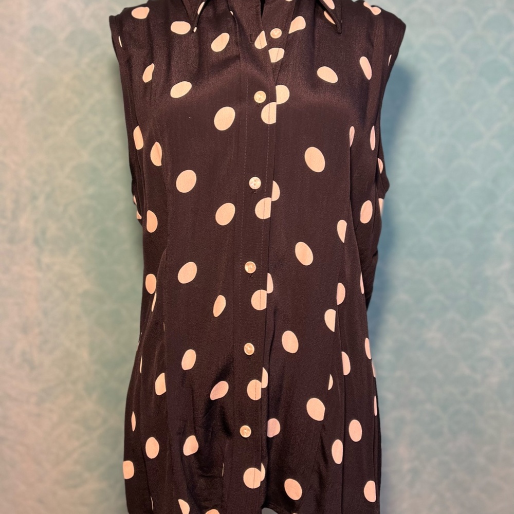 Black & White Polka Dot Button Front Blouse | 100% Rayon